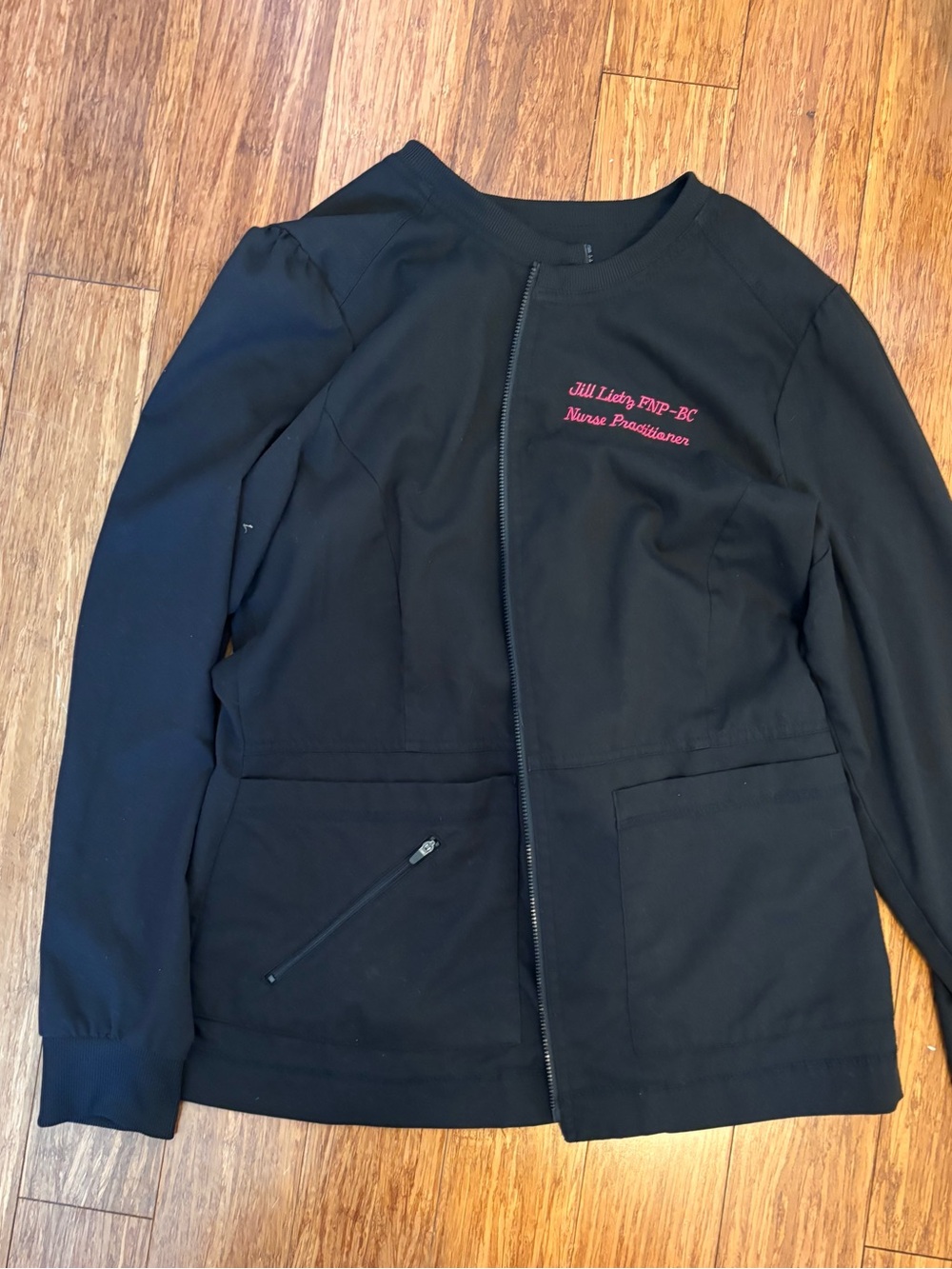 Grey's Anatomy Black Zip-Front Utility Jacket with Pink Embroidery